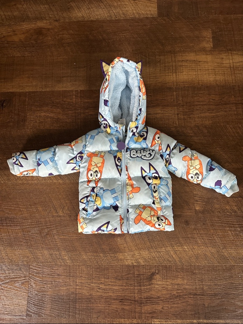 Light Blue Bluey Print Puffer Jacket for Kids